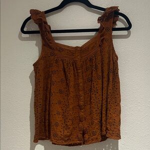 Lucky Brand Eyelet Button-Front Blouse - Tan